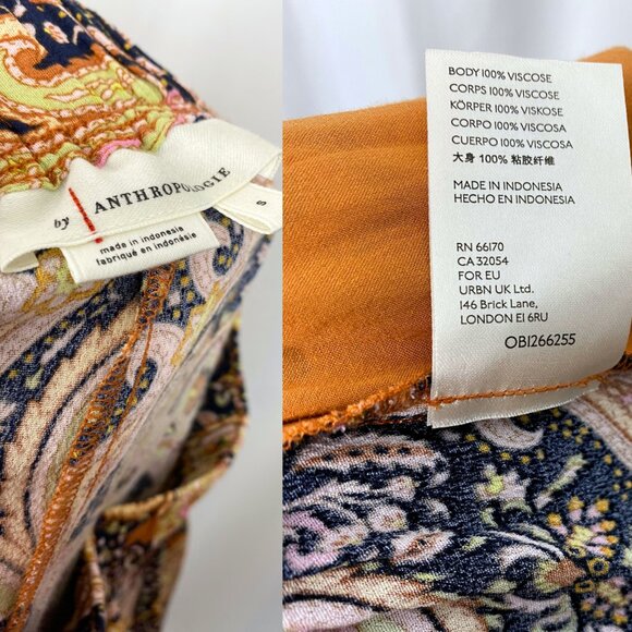 Anthropologie Odette paisley boho high rise jogger pockets pull-on pants small - Picture 6 of 6